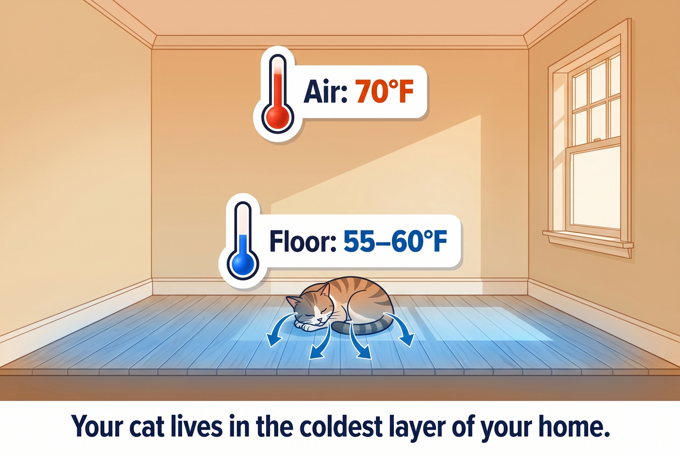 Diagram comparing room air temperature to floor surface temperature