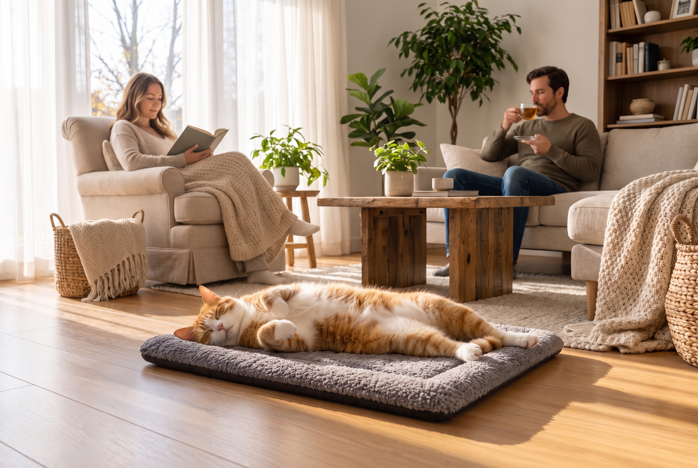 A cat stretched out on the Mavelle mat